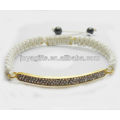 95B0225-2/ Wholesale diamante alloy shamballa woven bracelet/hand woven bracelets/white wax cord